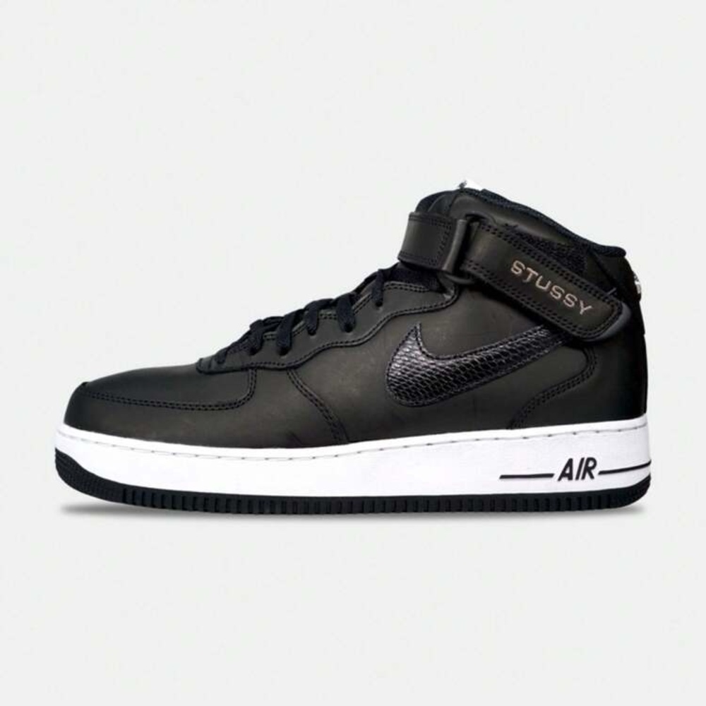 Stussy x Nike Air Force 1 Mid Black Snakeskin Sneakers